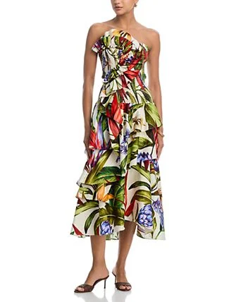 Florart Strapless Tiered Midi Dress
