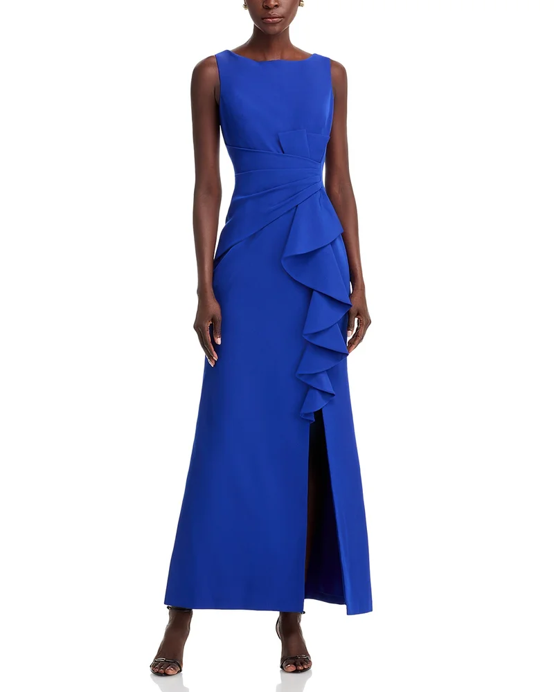 Sleeveless Cascading-Ruffle Gown