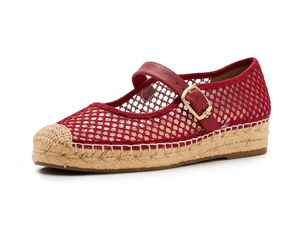 Mackie Mesh Espadrille Mary Jane Flat (Deep Scarlet)