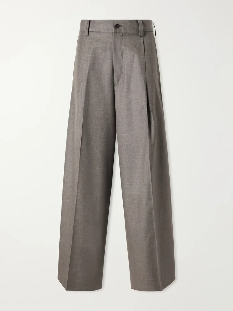 Wool pleated wide-leg pants