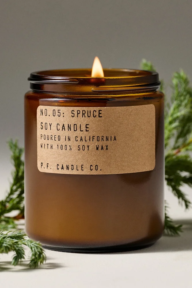 Woody Spruce Glass Candle