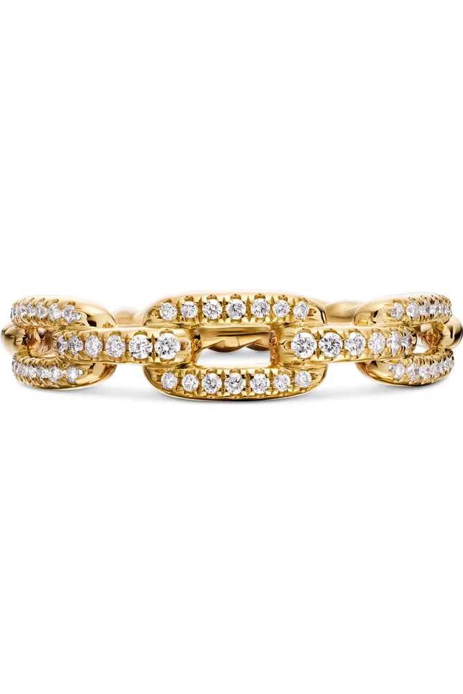 Stax Chain 18K Gold Pavé Chain Link Ring with Diamonds, 4.5mm