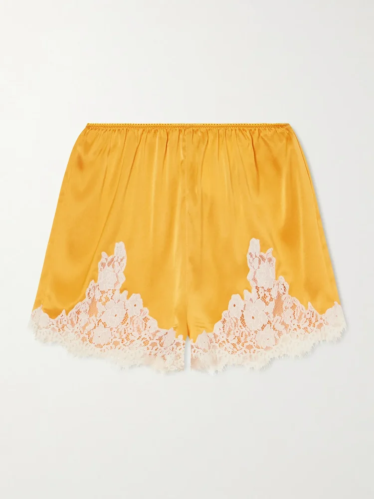 Iona lace-trimmed silk-satin shorts