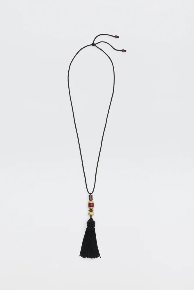 Rossa Tassel Necklace with Natural Stone Beads