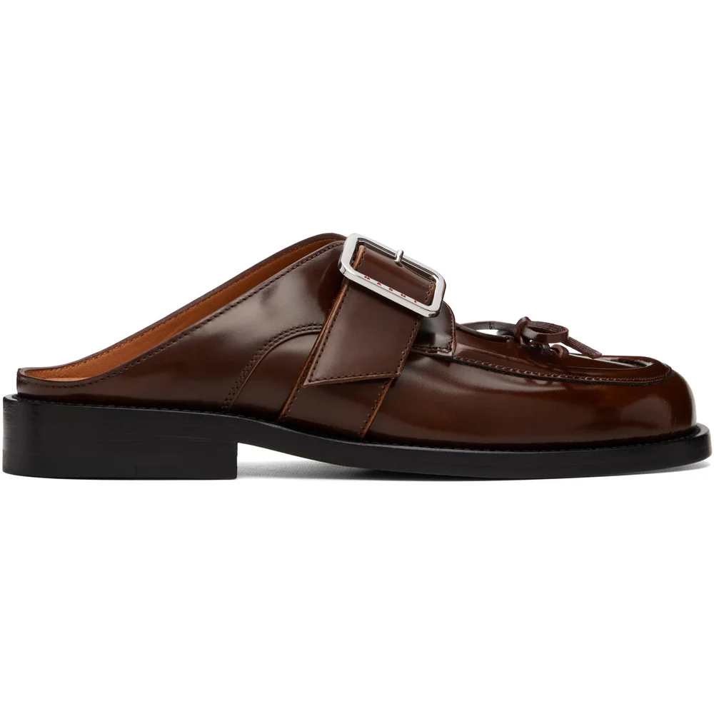 Brown Buckle Sabot Loafers