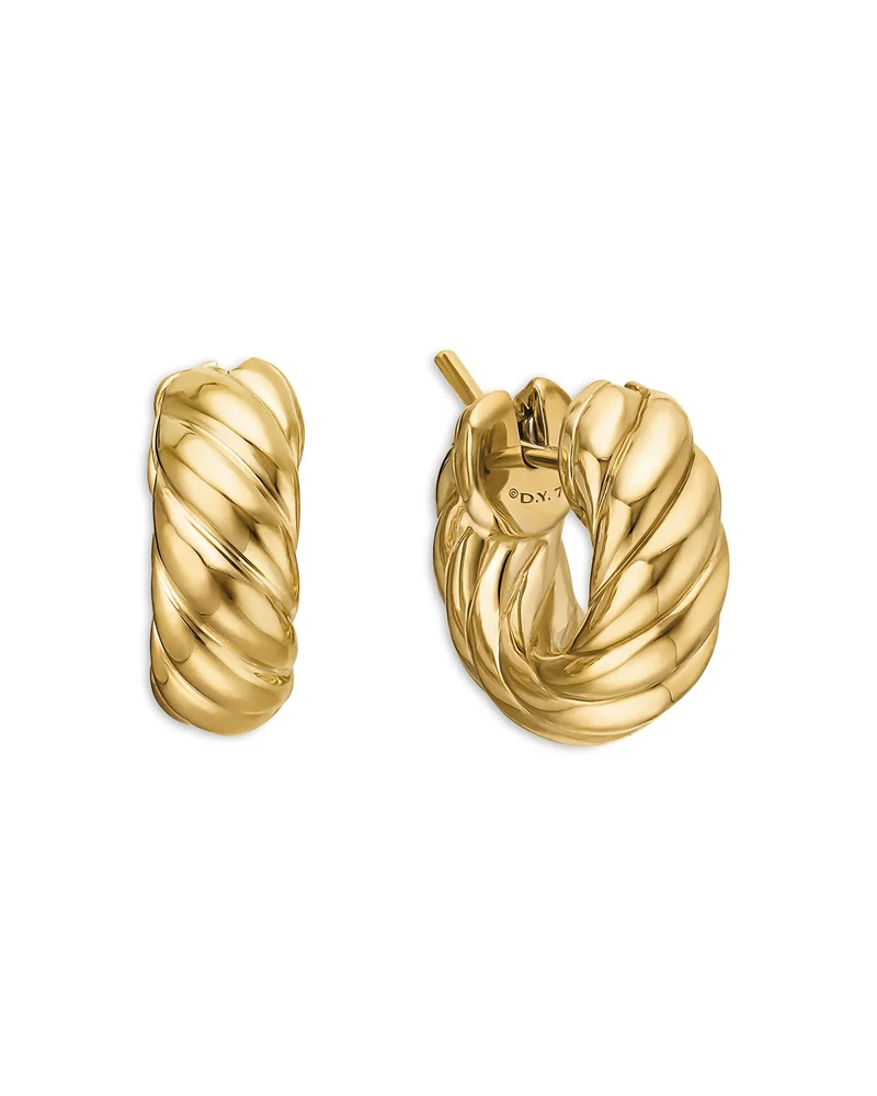 Sculpted Cable Huggie Hoop Earrings in 18K Yellow Gold, 0.57"