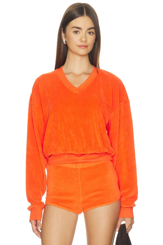 Cropped V-Neck Terry Sweatshirt