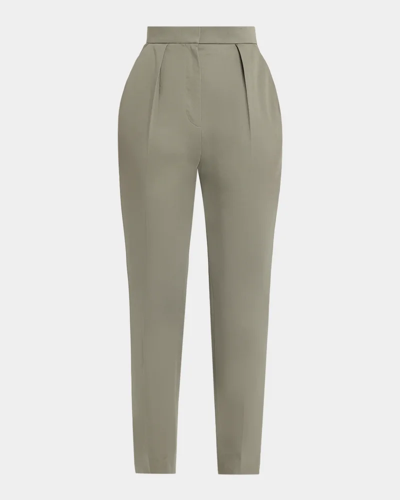 High-Rise Pleated Slim-Leg Tailored Trousers