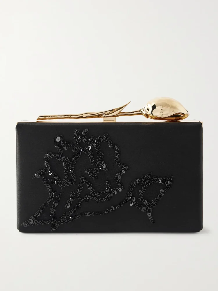 Bloom embellished satin clutch