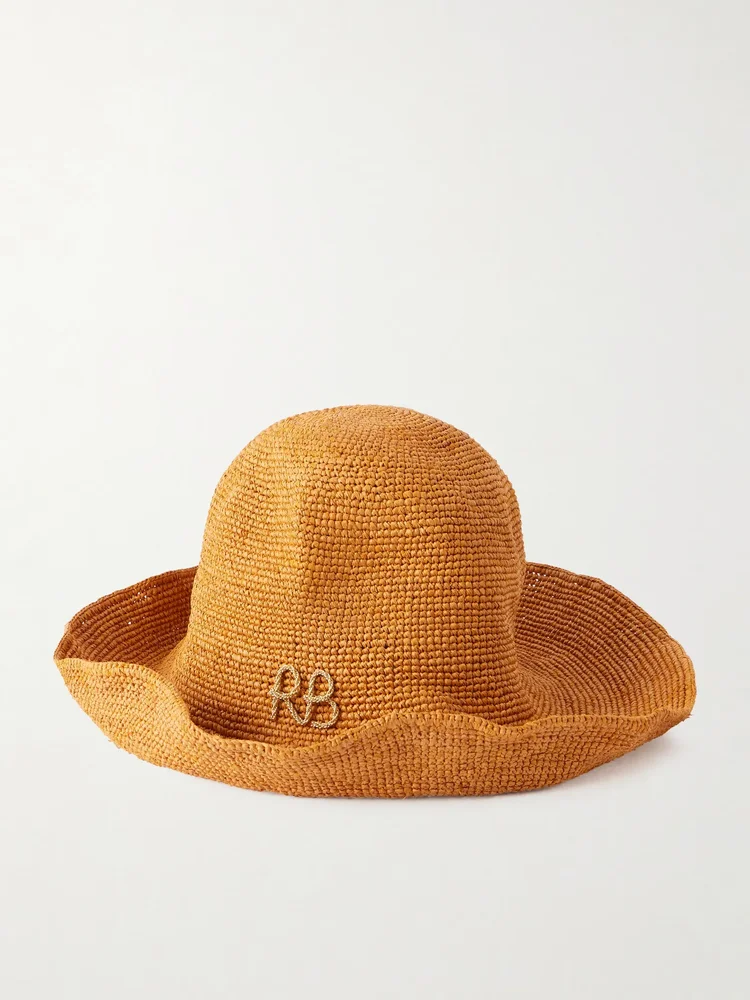 Monogram-embellished straw bucket hat