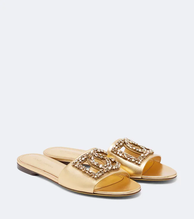 DG embellished metallic leather slides