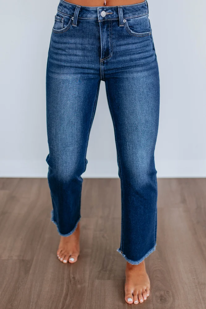 Zoe Low Rise Girlfriend Jeans Lace-Up Side Dark Blue