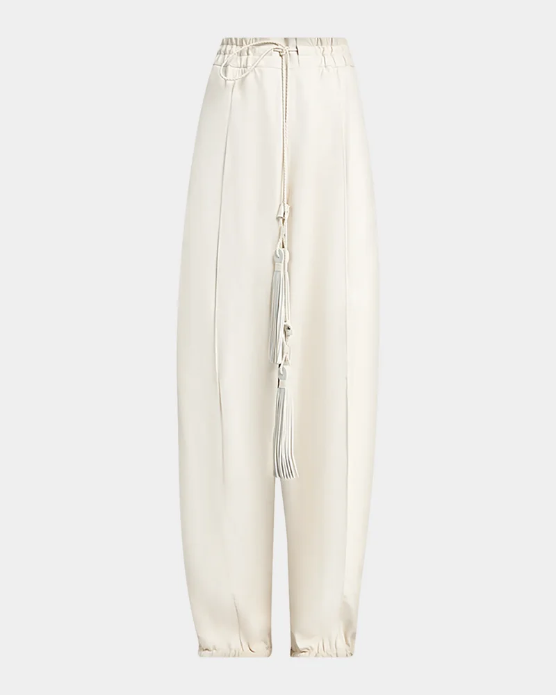 Leather Barrel-Leg Drawstring Trousers