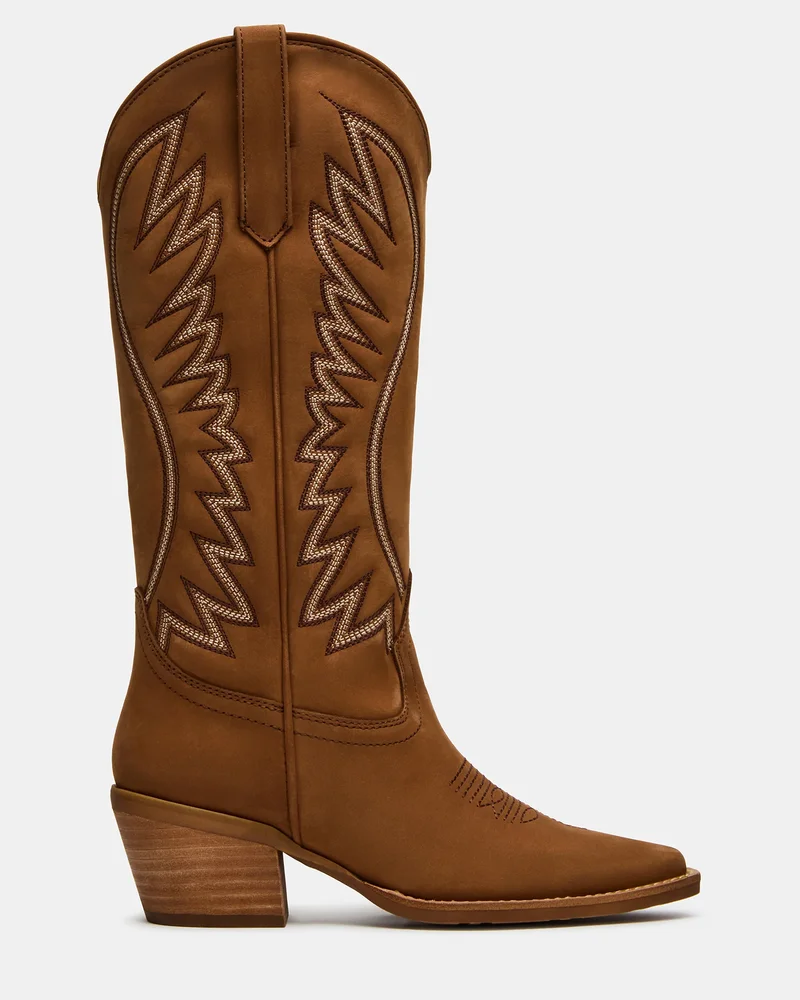 ALBANY Stitch Cognac Suede Pointed-Toe Women's Western Boot