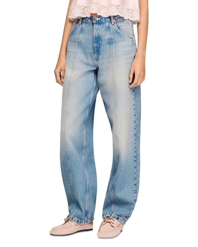 High Rise Faded Barrel Jeans in Blue Jean