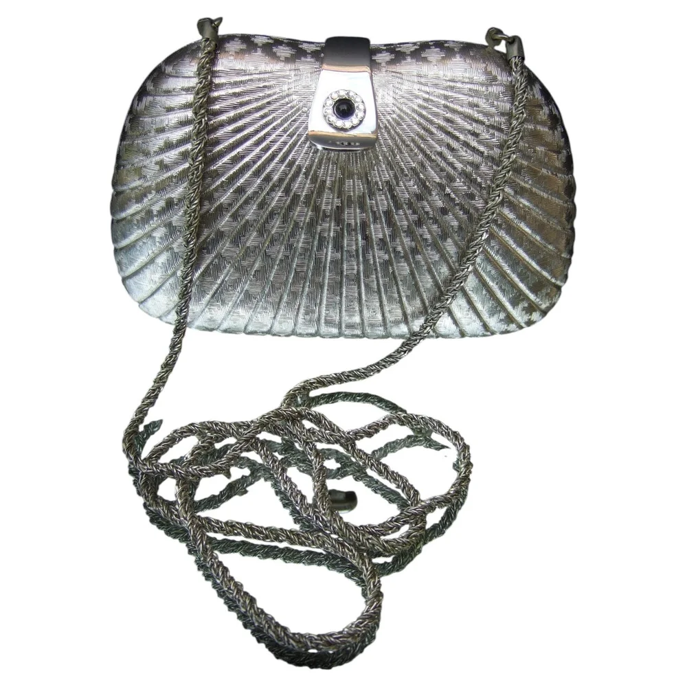 SAKS FIFTH AVENUE Italian Silver Metal Minaudiere' Clutch - Shoulder Bag c 1980s