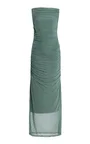 Exclusive Whitney Ruched Mesh Midi Dress