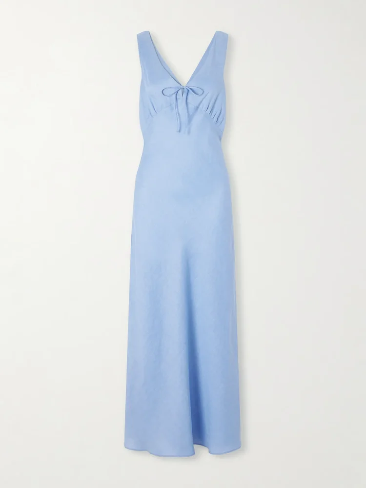 Bow-detailed linen-jacquard maxi dress