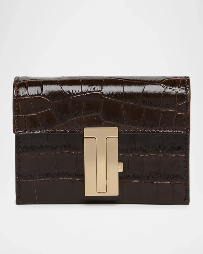 Mia Croc-Embossed Leather Crossbody Card Holder