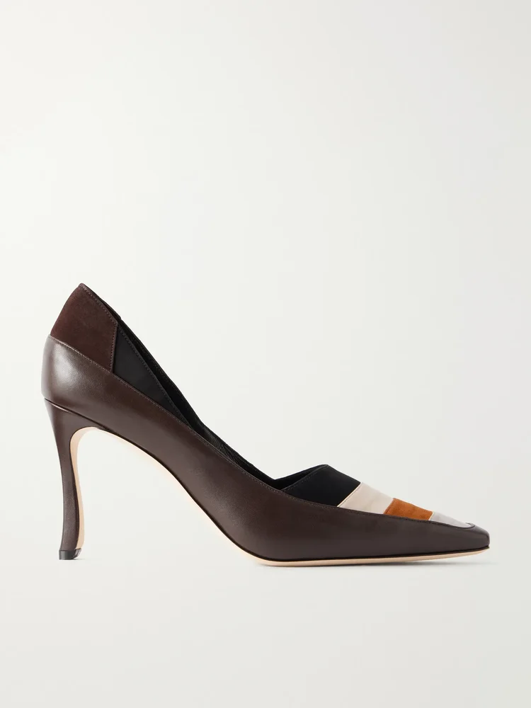 Soria 90 suede-trimmed leather pumps