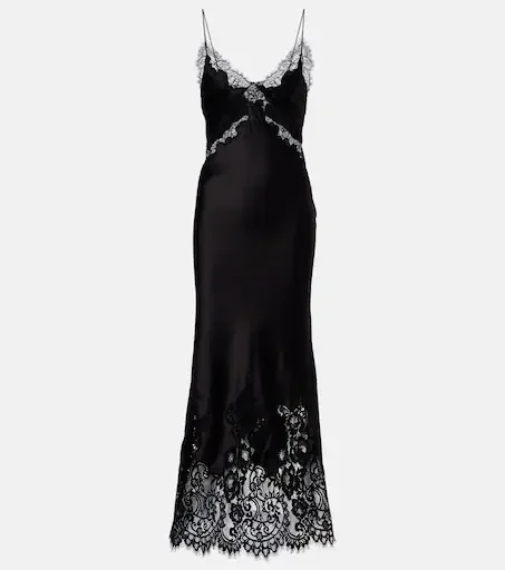 Tamera lace-trimmed satin slip dress