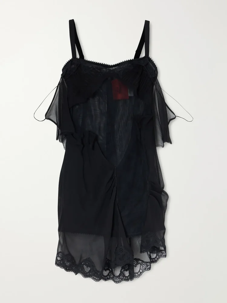 Cold Morning lace-trimmed sheer tulle mini dress