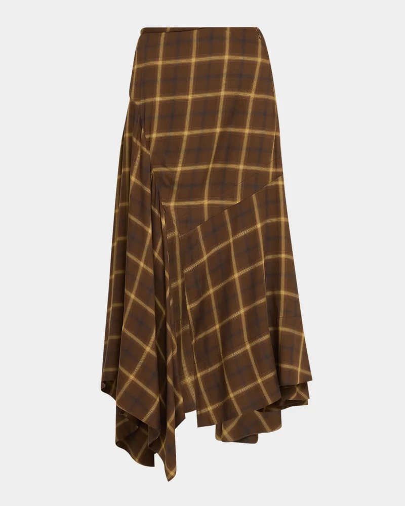 Plaid Asymmetric Slit Midi Skirt