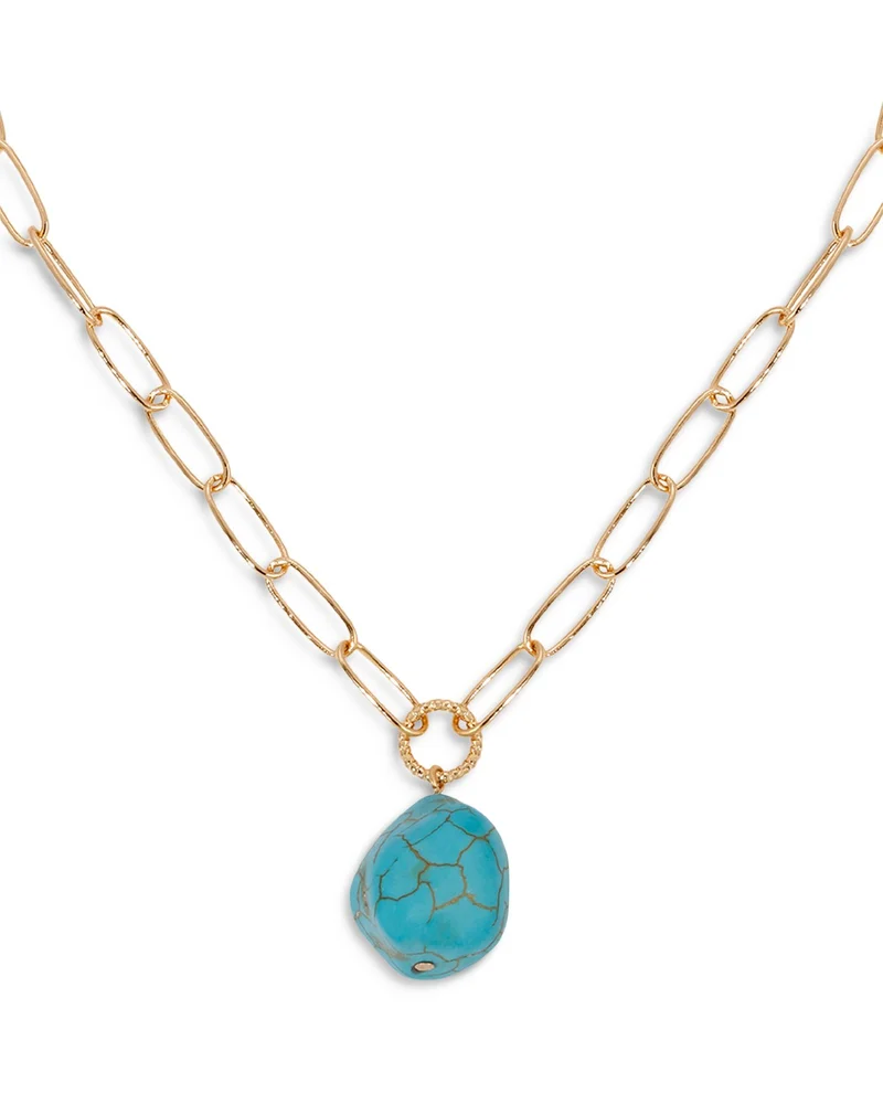 Gemstone Nugget Chain Link Pendant Necklace in 18K Gold Plated, 15"-20"