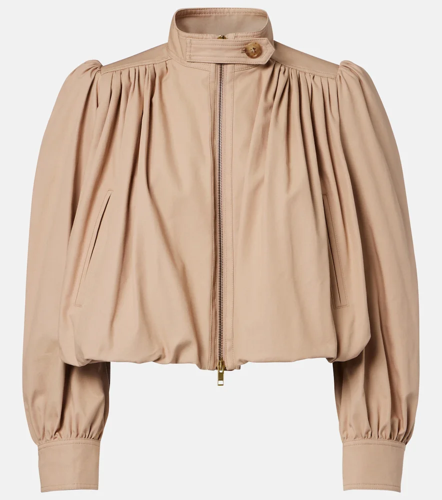 Gathered cropped cotton canvas jacket