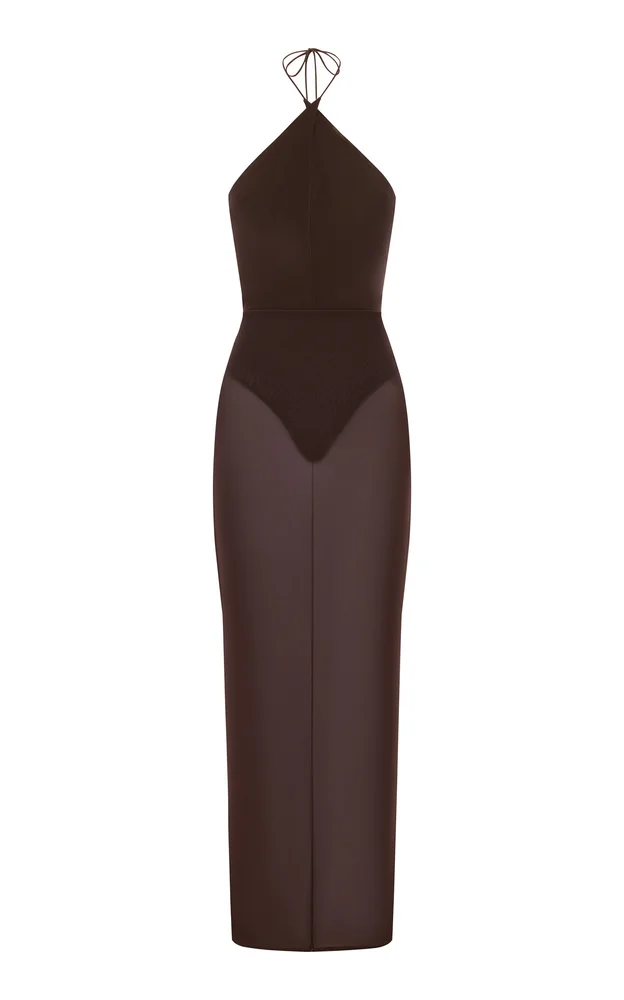 Cross Tie Halter Column In Power Mesh