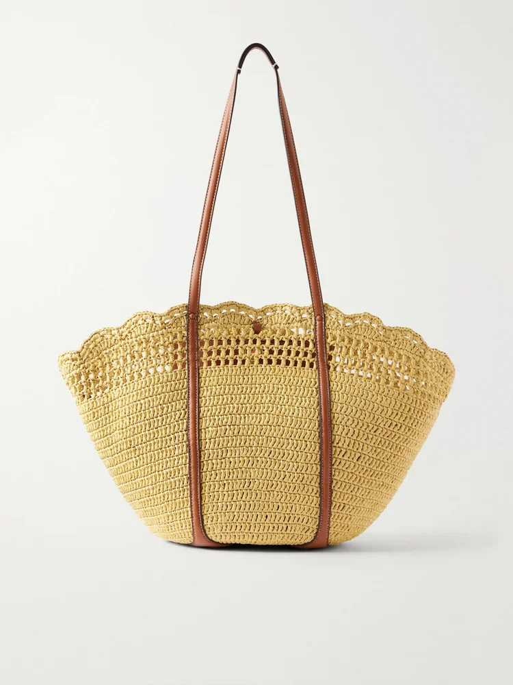 Marina leather-trimmed raffia tote