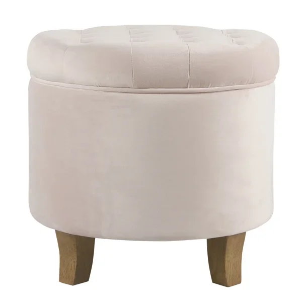 Round Button-Tufted Storage Ottoman