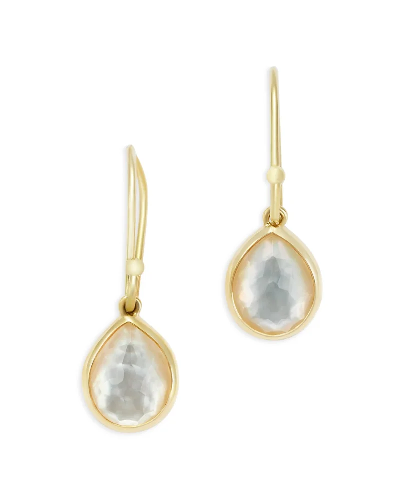 18K Yellow Gold Rock Candy® Teardrop Earrings in Rock Crystal and Mother-of-Pearl Doublet