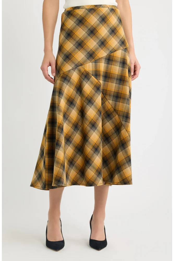 Plaid A-Line Midi Skirt