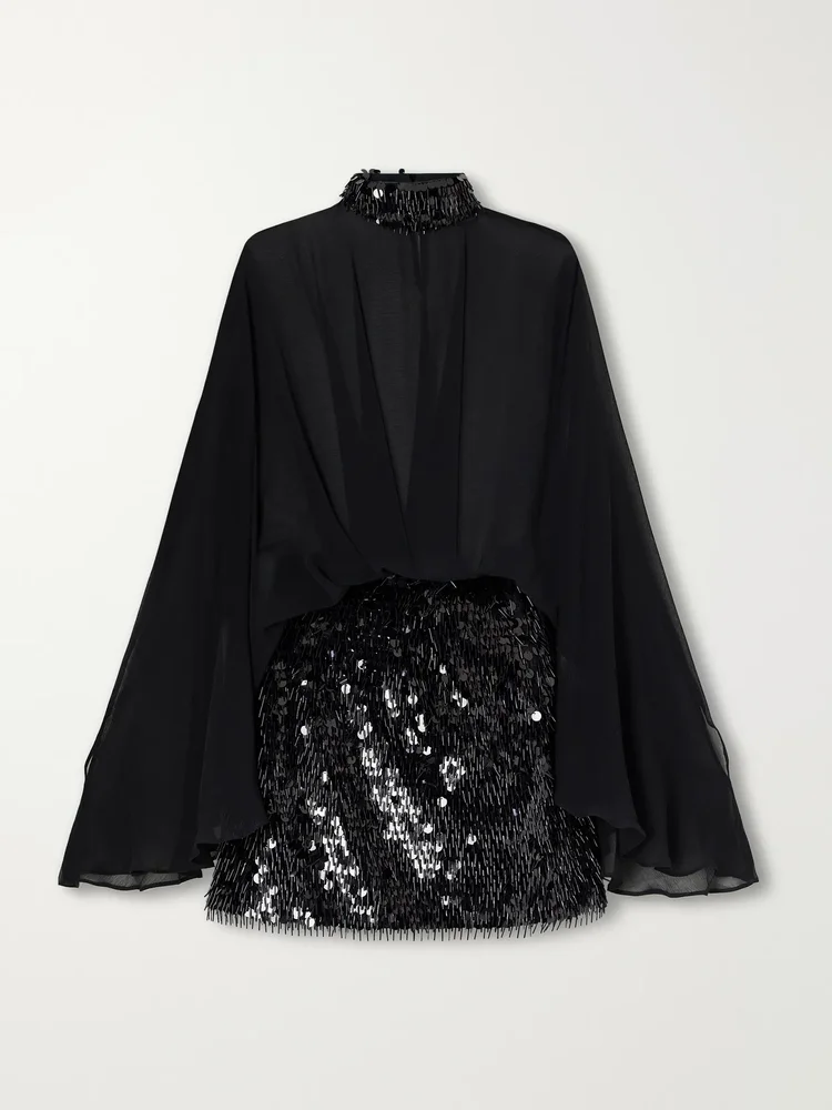 Vamp sequined tulle and silk-crepon mini dress