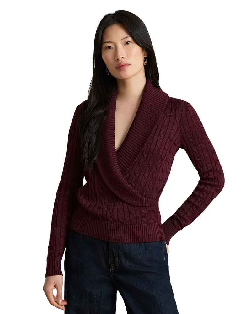 Cable Knit Shawl Collar Sweater