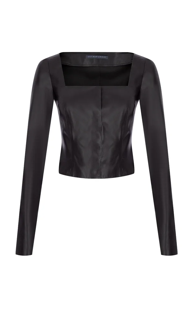 Long-Sleeve Leather Top