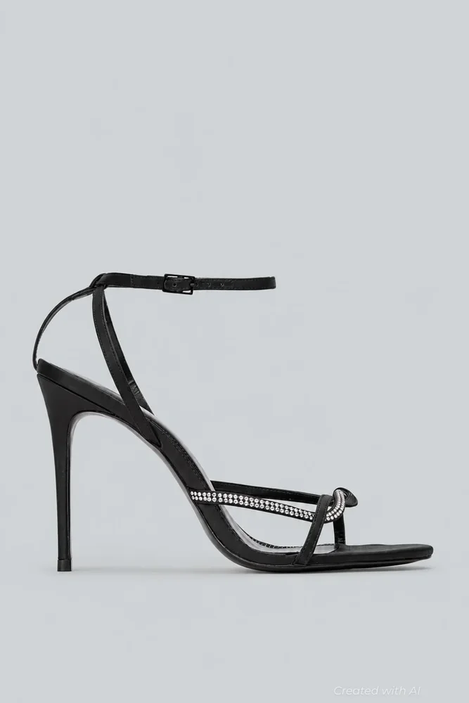 Women's Embellished Sandals - Black Satin