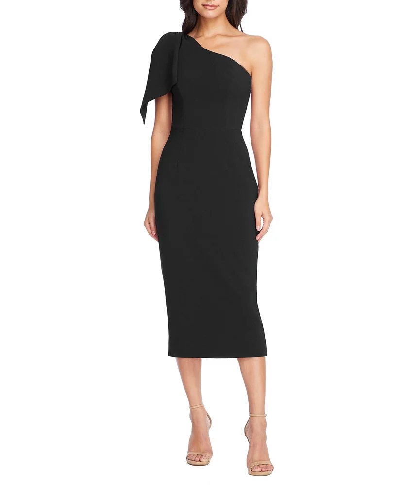 Tiffany One Shoulder Bow Detail Sleeveless Back Slit Midi Sheath Dress