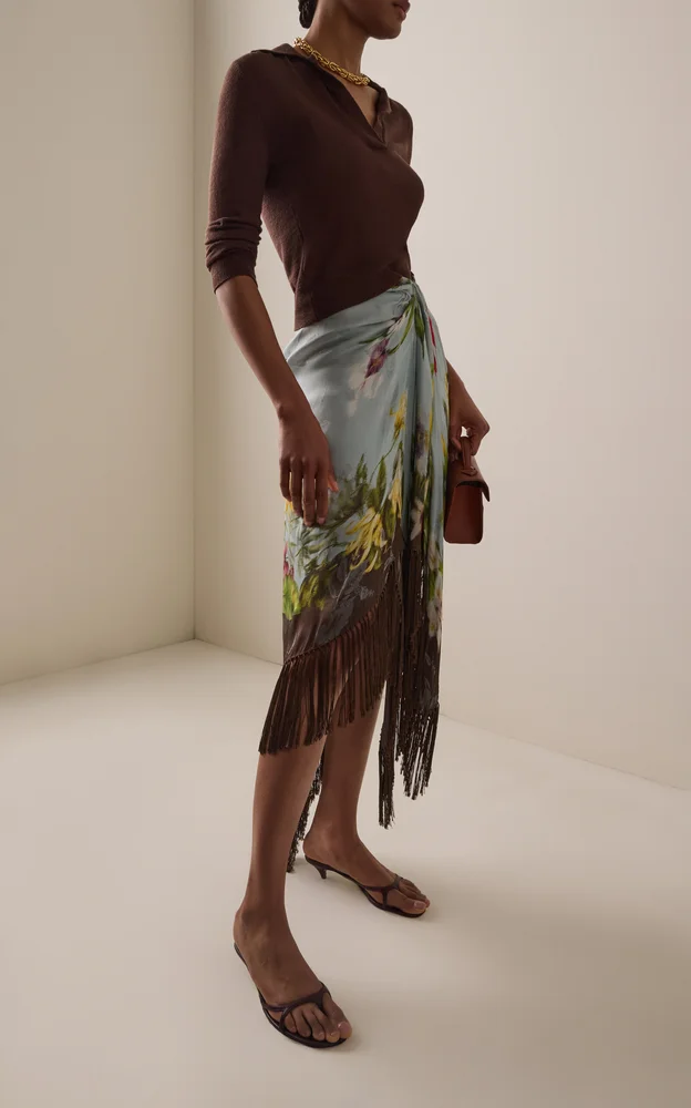 Fringed Metallic Midi Skirt