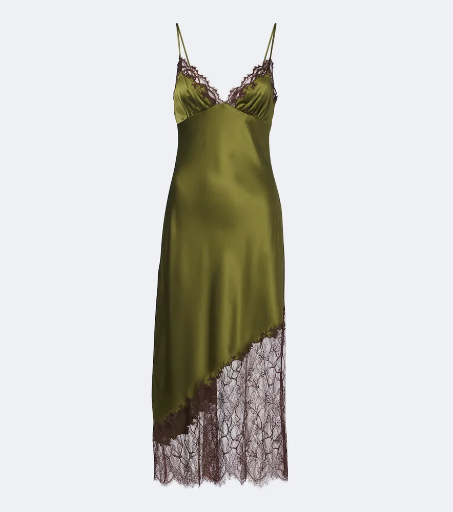 Lara lace-trimmed silk-blend satin slip dress