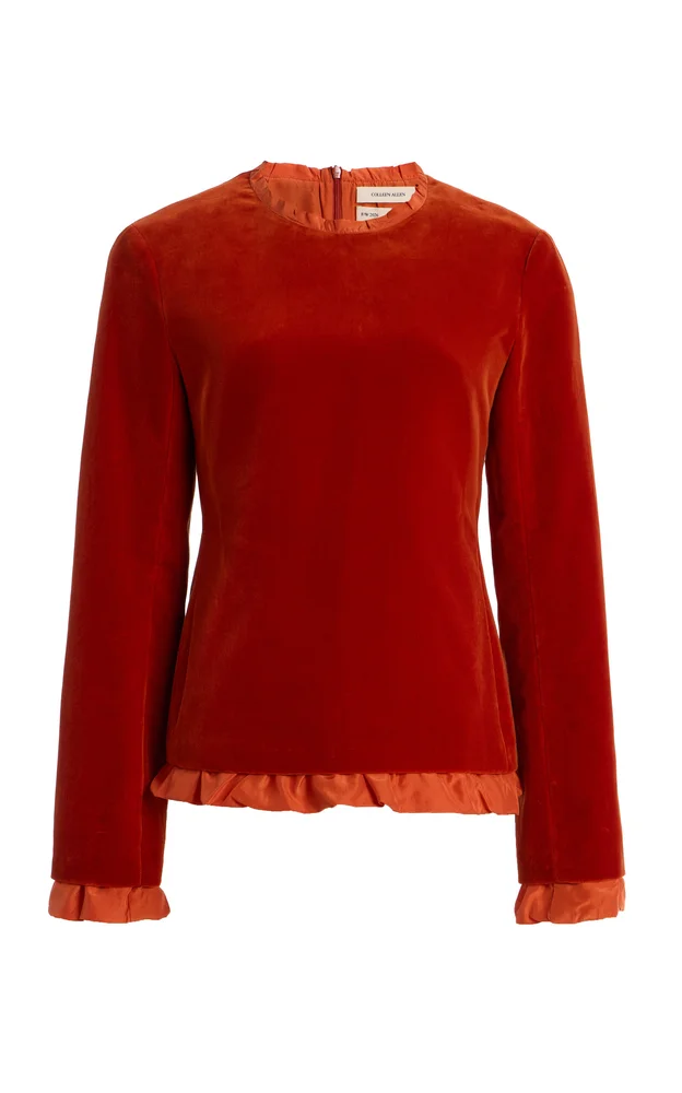 Ruffled Cotton-Velvet Top