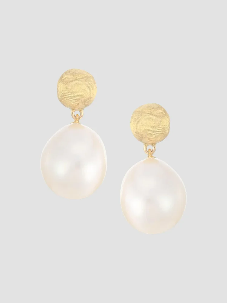 Africa 18K Yellow Gold & Cultured Pearl Drop Earrings