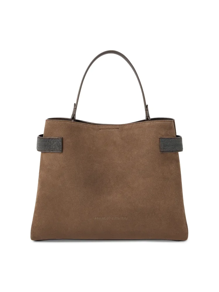 Essence Top Handle Bag in Suede with Precious Bands