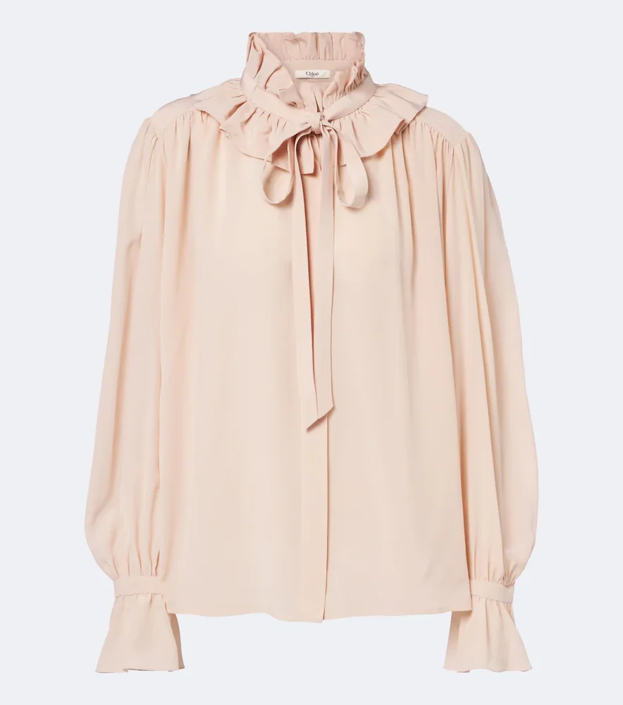 Ruffled silk chiffon blouse