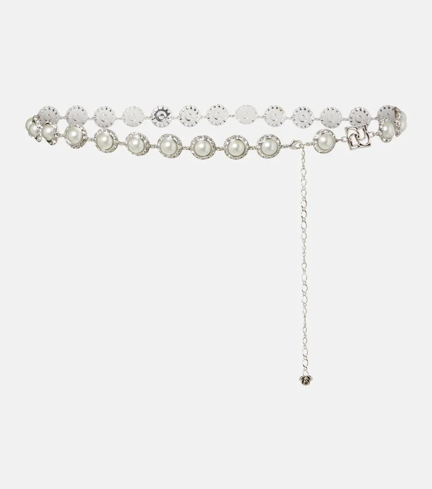 Crystal-embellished faux pearl belt