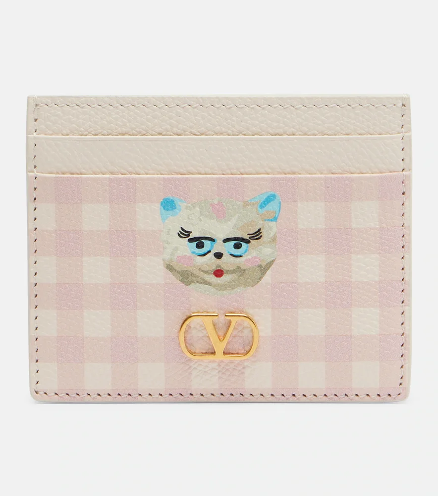 VLogo checked leather card holder