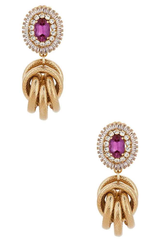 Omega Clasp Gem Cluster With Big Knot Pendant Earrings