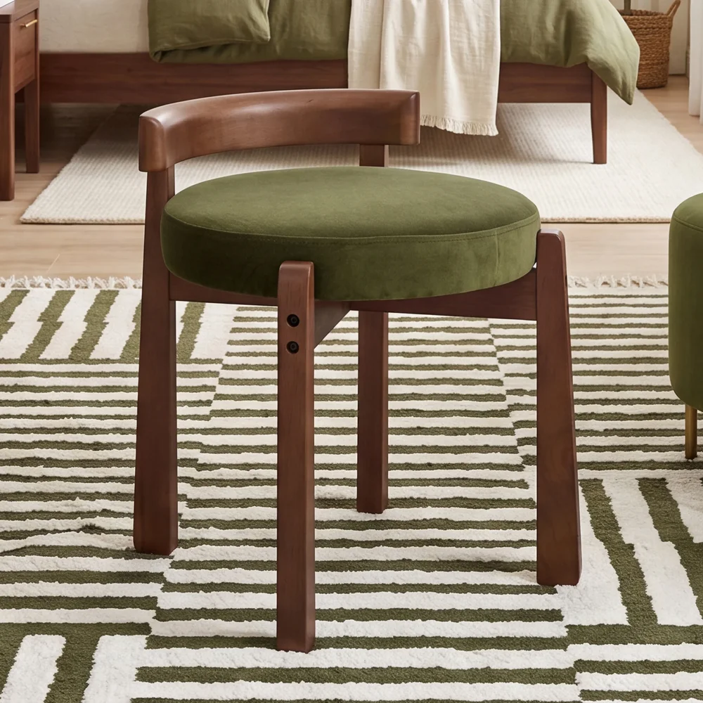 Upholstered Accent Stool with Low Back, Modern Vanity Chair