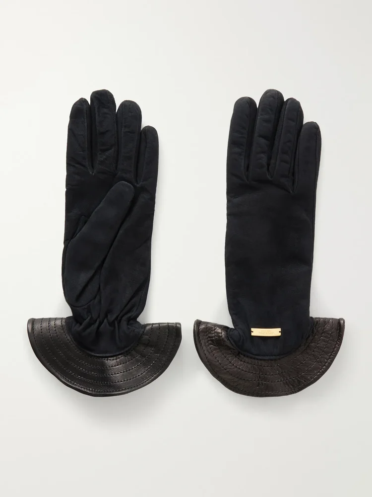 Colombina leather-trimmed suede gloves